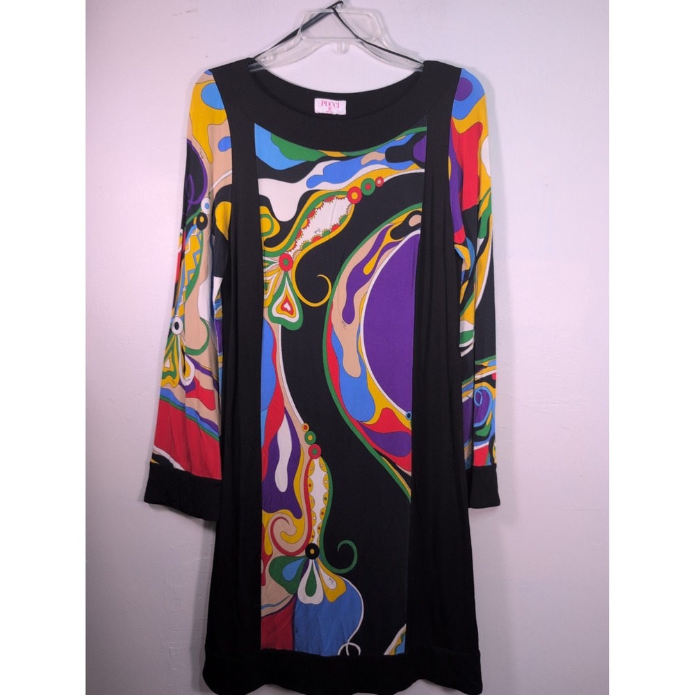 EMILIO PUCCI Black Multicolor Dress USA Size 8 Made In Italy Modello 4UJG07